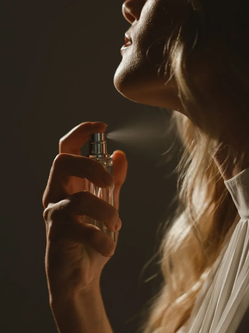 Woman applying fragrance